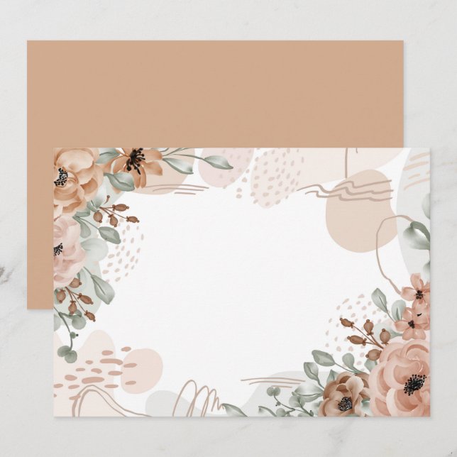 Custom Blank Brown Beige Floral Save The Date (Front/Back)