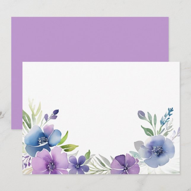 Custom Blank Purple Blue Floral Save The Date (Front/Back)