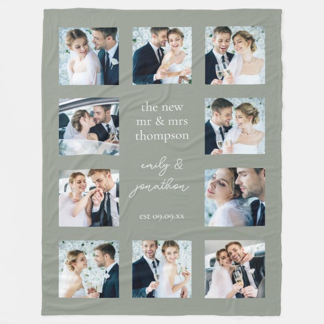 Custom Blanket with 10 Wedding Pictures Sage (Front)