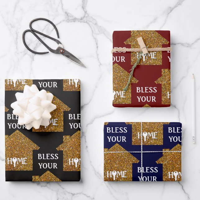 Custom BLESS YOUR HOME Real Estate Wrapping Paper Sheet (Front)
