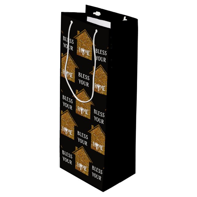 Custom BLESS YOUR HOME Realtor Client  Wine Gift Bag (Front Angled)