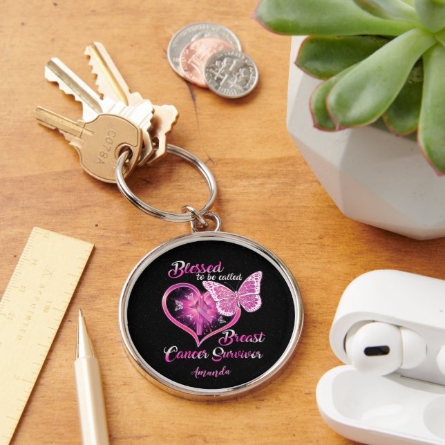 Custom Blessed to be Called Breast Cancer Survivor Key Ring (Desk)