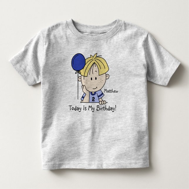 Custom Blonde Boy With Balloon Birthday T-shirt (Front)