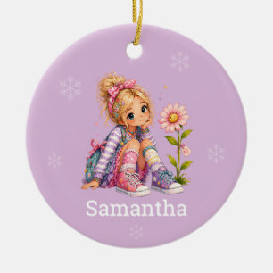 Custom Blonde Hair Girl Name Ceramic Ornament