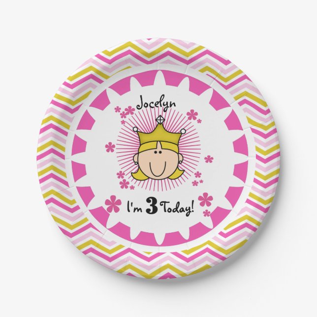 Custom Blonde Princess 3rd Birthday Paper Plates (Front)