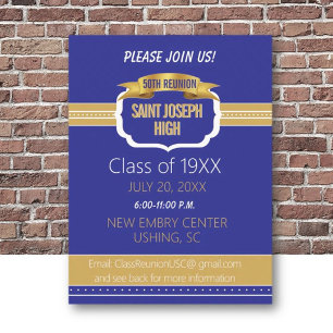 Custom Blue 50th Class Reunion Invite Postcard