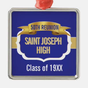 Custom Blue 50th Class Reunion  Metal Ornament