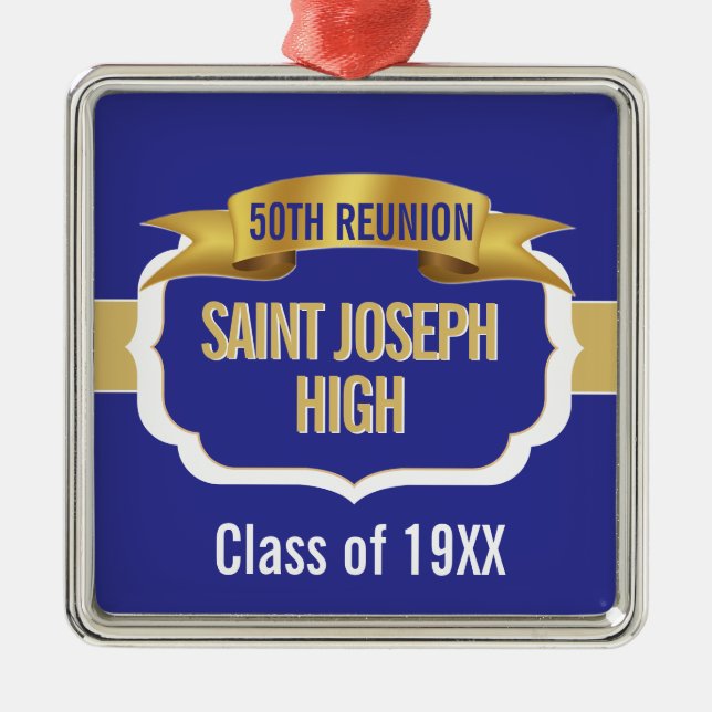 Custom Blue 50th Class Reunion  Metal Ornament (Front)