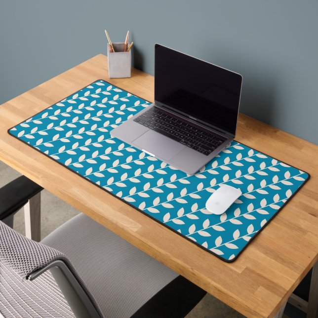 Custom Blue 70s Retro Leaf Pattern  Desk Mat (Office 2)