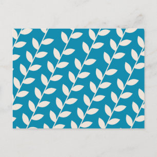 Custom Blue 70s Retro Leaf Pattern Holiday Postcard