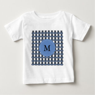 Custom Blue Abstract Scarab Pattern Monogram Baby T-Shirt