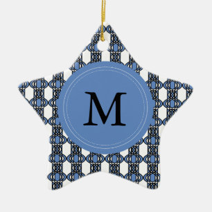 Custom Blue Abstract Scarab Pattern Monogram Ceramic Ornament