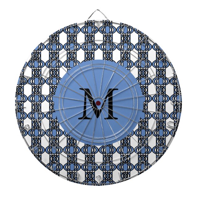 Custom Blue Abstract Scarab Pattern Monogram Dartboard (Front)