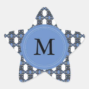 Custom Blue Abstract Scarab Pattern Monogram Star Sticker