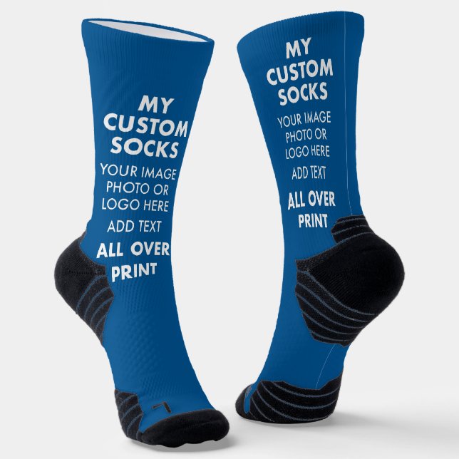 Custom BLUE All Over Print Men's Sports Socks (Angled)