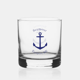 Custom Blue Anchor Emblem Whiskey Glass