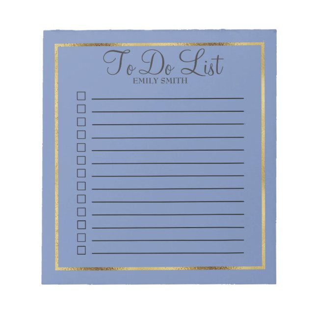 Custom Blue and Gold To Do Notepad (Front)