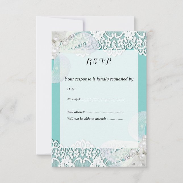 Custom Blue and Lace RSVP Wedding Card (Front)