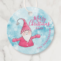 Custom Blue and Pink Cute Gnome Merry Christmas