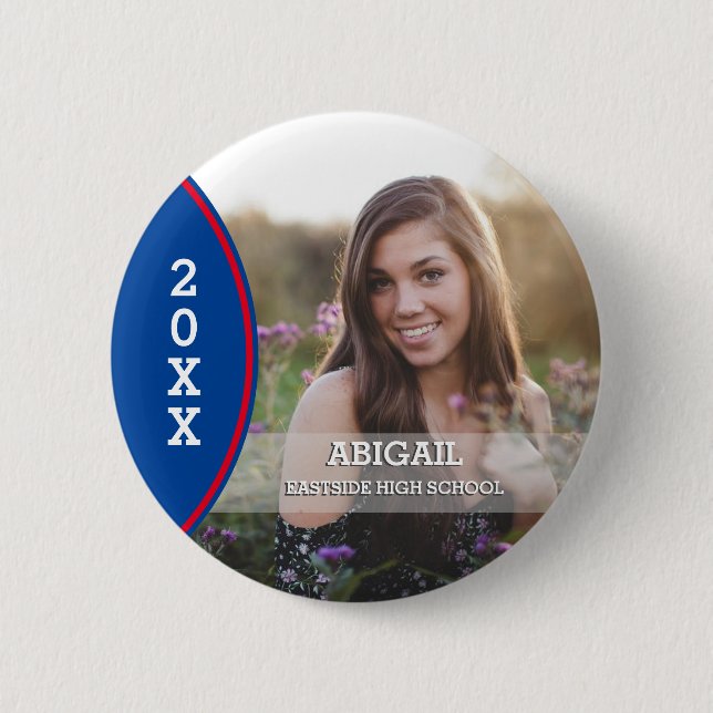 Custom Blue and Red Graduation Photo Button (Front)