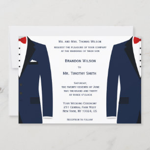Custom Blue And White Gay Wedding Invitations