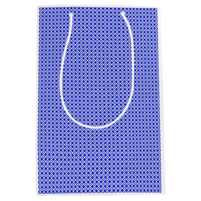 Custom Blue and White Geometric Diamond Pattern Medium Gift Bag (Front)