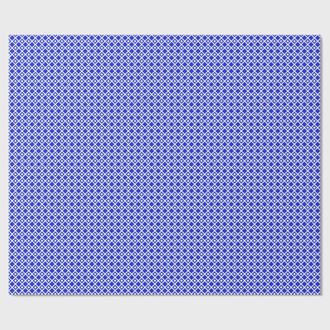 Custom Blue and White Geometric Diamond Pattern Wrapping Paper (Flat)