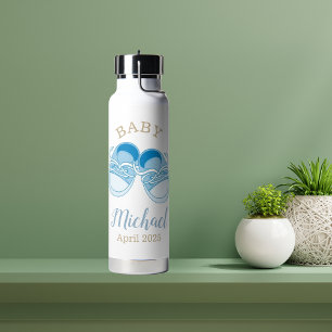 Custom Blue Baby Shoes Name Water Bottle