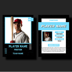 Custom Blue Baseball Trading Card Player Profile