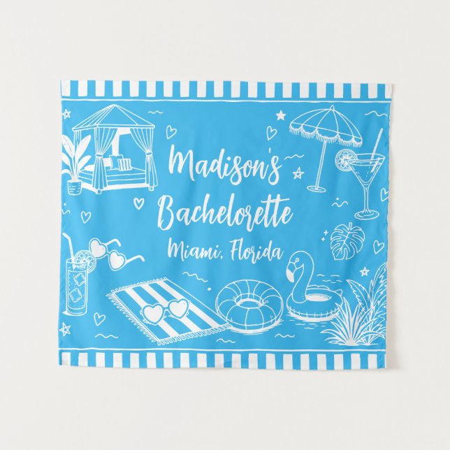 Custom Blue Beach Bachelorette Party Personalised Tapestry (Front (Horizontal))
