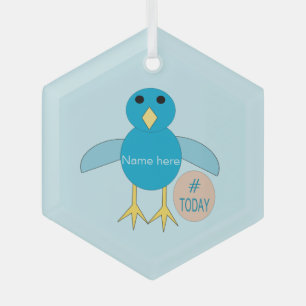 Custom Blue Birthday Boy Chick Glass Tree Decoration