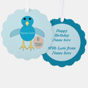 Custom Blue Birthday Boy Chick Tree Decoration Card