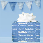 Custom Blue Birthday Boys Name Collage Wrapping Paper<br><div class="desc">Cool blue name collage wrapping paper for a boy's birthday decorated in nine different fonts spelling your name in white. Cute custom kids gift wrap with fun typography in white.</div>