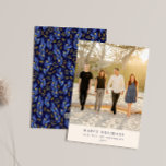 Custom Blue Black Botanical Minimalist Vertical Holiday Card<br><div class="desc">Send warm holiday wishes to your friends and family with these beautiful vertical cards, featuring your family photo on the front and a stylish botanical pattern in blue and black on the back. Perfect for adding a touch of elegance to your holiday greetings, these cards are a thoughtful and personalised...</div>