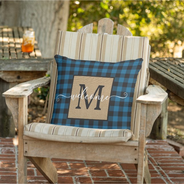 Custom Blue Black Buffalo Check Tartan Pattern Cushion (Chair)