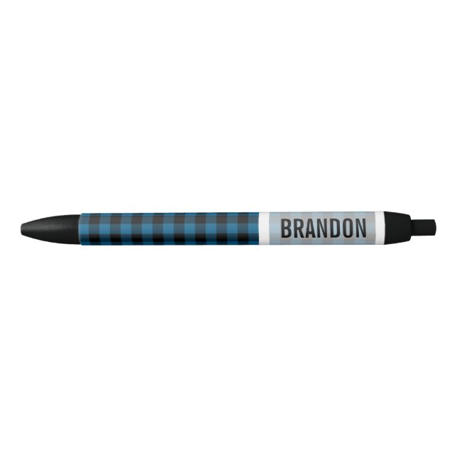 Custom Blue Black Buffalo Lumberjack Pattern Black Ink Pen (Front)