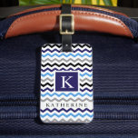 Custom Blue Black White Grey Chevron Pattern Luggage Tag<br><div class="desc">Introducing our Customisable Chequered Pattern Luggage Tag – a travel accessory that combines timeless style with a personal touch. Tailor your luggage tag to reflect your unique taste by selecting from a variety of chequered patterns and adding your name, initials, or custom details. Designed for both aesthetics and functionality, this...</div>