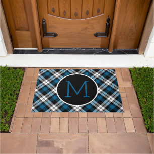 Custom Blue Black White Lumberjack Tartan Pattern Doormat