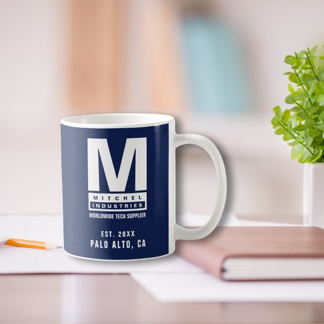Custom Blue Bold Monogram Logo Business Name Coffee Mug (Creator Uploaded)