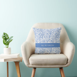 Custom Blue Botanical Floral Throw Pillow