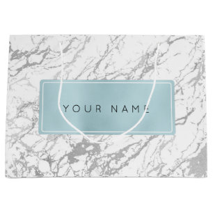 Custom Blue Boutique Minimal Marble Grey Stone Large Gift Bag