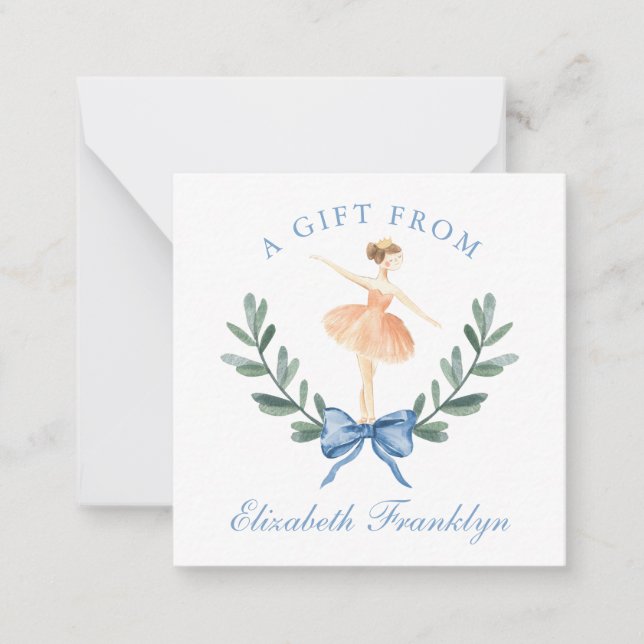 Custom Blue Bow Ballerina Girl Gift Enclosure Card (Front)
