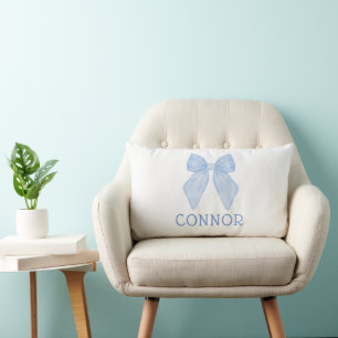Custom Blue Bow Coquette Aesthetic Gingham Boy Lumbar Cushion
