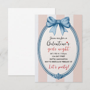 Custom Blue Bow Galentines Party Invitation