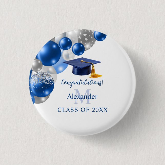 Custom Blue Boys Graduation  3 Cm Round Badge (Front)