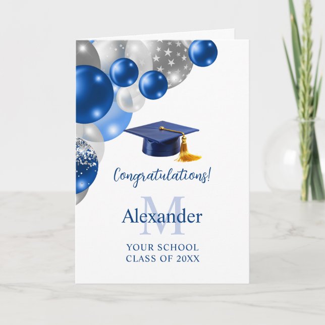 Custom Blue Boys Graduation  Card (Front)