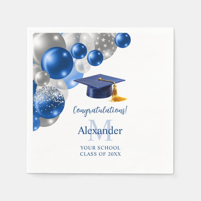 Custom Blue Boys Graduation  Napkin (Front)