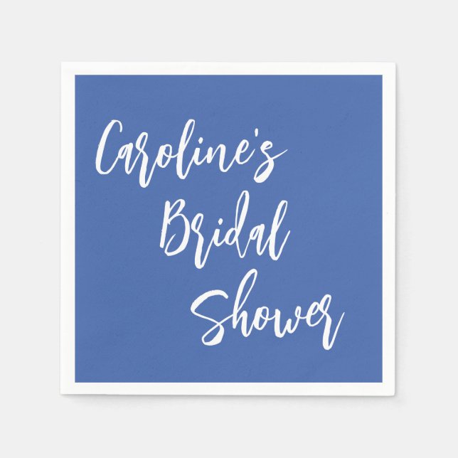 Custom Blue Bridal Shower Script Name Napkin (Front)