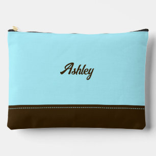 Custom blue brown personalised preppy stylish chic accessory pouch