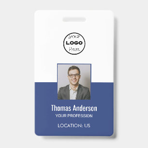 Custom Blue Business Logo Employee Photo ID Badge